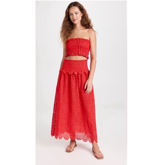 Hill House Dresses & Skirts - Hill House Eyelet Scallop June Crop Top & Delphine Skirt Set Poppy Red Small S
